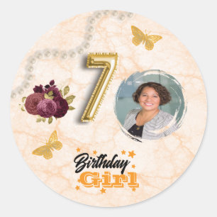 Floral 70th Birthday & Gold Foil Balloon & Pearls Classic Round Sticker