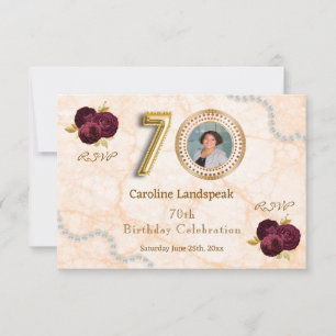 Floral 70th Birthday & Gold Foil Balloon RSVP Card