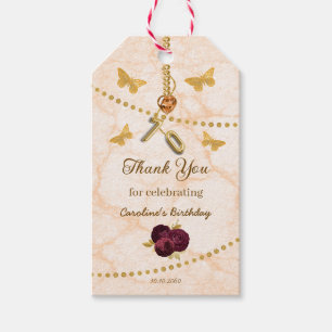 Floral 70th Birthday & Gold Foil Balloon Thank You Gift Tags