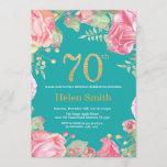 Floral 70th Birthday Gold Glitter and Teal Invitation<br><div class="desc">Floral 70th Birthday Invitation for Women. Watercolor Botanical Floral Flower. Gold Glitter. Teal Aqua Turquoise Background. Pink Peonies Floral Flowers. Adult Birthday. For further customization,  please click the "Customize it" button and use our design tool to modify this template.</div>