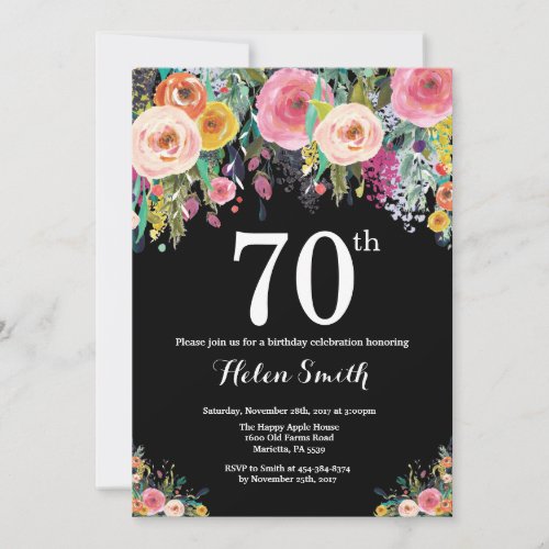 Floral 70th Birthday Invitation