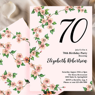Floral 70th Birthday Invitation in Blush Pink