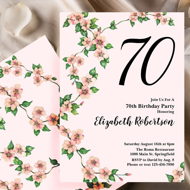 Floral 70th Birthday Invitation in Blush Pink (Creator Uploaded)