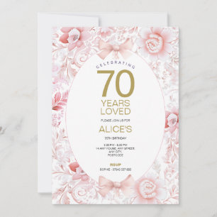 Floral 70th Birthday Invitation Modern Pink Vintag