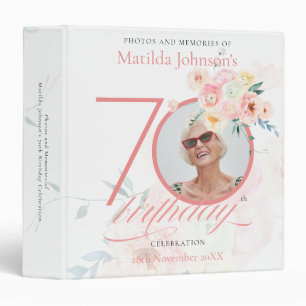 Floral 70th Birthday Party Pink Roses Custom Photo 3 Ring Binder