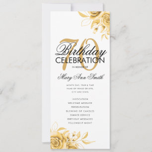 Floral 70th Birthday Program Gold w/ Menu
