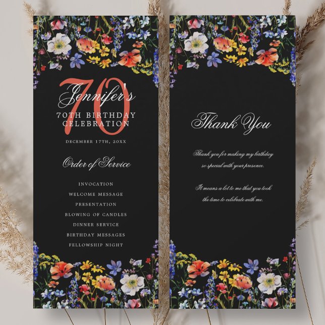 Floral 70th Birthday Program Thank You Black (Creator Uploaded)