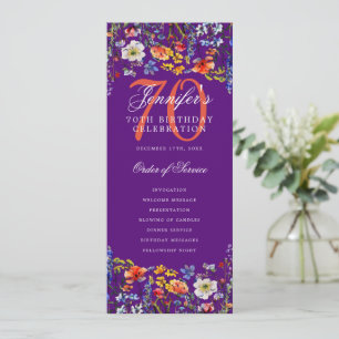 Floral 70th Birthday Program Thank You Purple