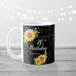Floral 70th Birthday Sunflower Coffee Mug<br><div class="desc">A stylish 70th birthday Sunflower mug, with watercolor yellow sunflowers and sting lights all on a black background. This fabulous birthday mug makes a fabulous 70th birthday gift (or for any age) Perfect for milestone birthdays such as 40th, 50th 60th 80th 90th and 100th. Personalize with a custom name and...</div>