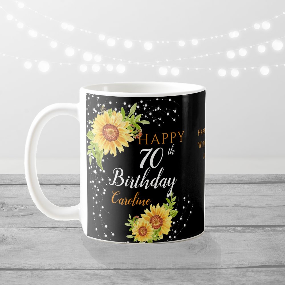 Custom Floral 70th Birthday Sunflower Coffee Mug