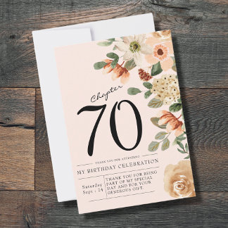 Floral 70th Birthday Thank You Card