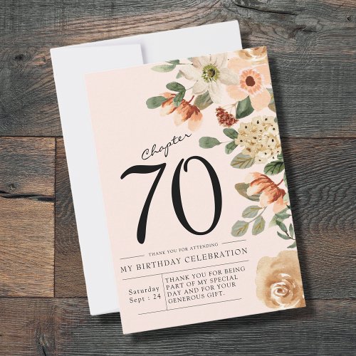 Floral 70th Birthday  Thank You Card