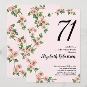 Floral 71st Birthday Invitation in Blush Pink