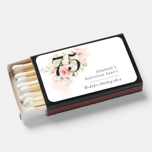 Floral 75th Birthday Any Age Floral Pink Greenery  Matchboxes