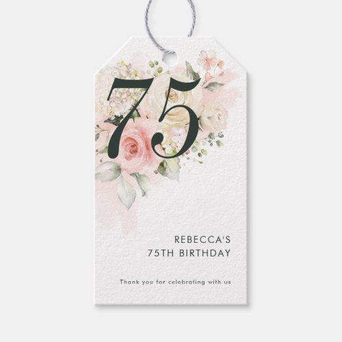 Floral 75th Birthday Botanical Party Gift Tags