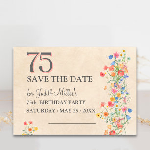Floral 75th Birthday – Elegant Save the Date Announcement Postcard