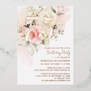 Floral 75th Birthday Party Foil Invitation