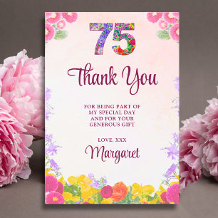 Floral 75th Birthday Thanks - Blush Bloom 75 Years Thank You Card