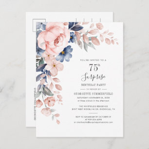 Floral 75th Surprise Birthday Party Botanical Invitation Postcard