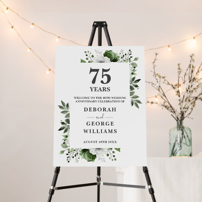 Floral 75th Wedding Anniversary Welcome Sign (In Situ (Stand))