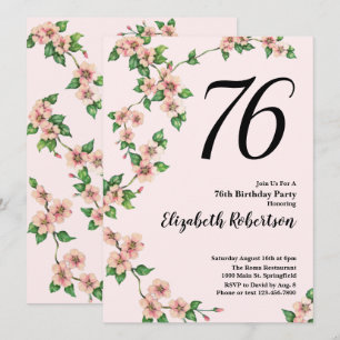 Floral 76th Birthday Invitation in Blush Pink