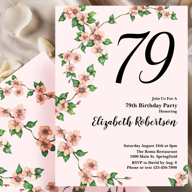 Floral 79th Birthday Invitation in Blush Pink (Creator Uploaded)
