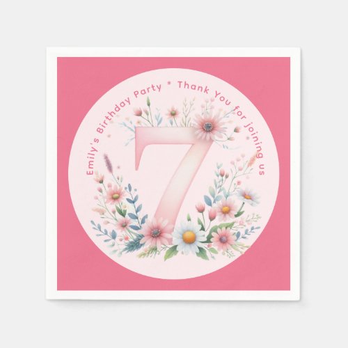 Floral 7th Birthday Custom Seven Fairy Princess Napkins