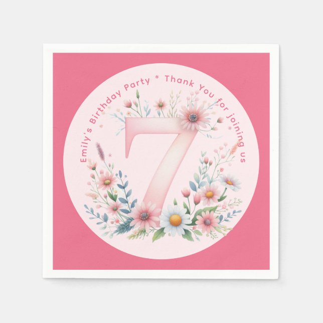 Floral 7th Birthday Custom Seven Fairy Princess Napkins (Front)