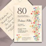 Floral 80th Birthday Elegant Party Invitation Postcard<br><div class="desc">Celebrate a special milestone with this elegant 80th birthday invitation, designed for a wonderful woman. Featuring a bold '80' at the top and a delicate floral design in soft watercolor hues, this invitation beautifully combines sophistication and charm. Perfect for gathering loved ones to honor a truly memorable occasion. Add all...</div>