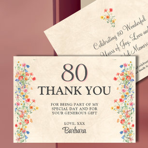 Floral 80th Birthday Elegant Thanks Thank You Card