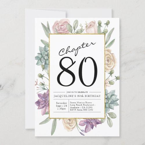 Floral 80th Birthday Invitation