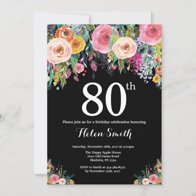 Floral 80th Birthday Invitation (Front)