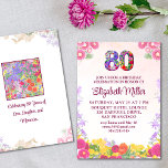 Floral 80th birthday invitation 80 elegant card<br><div class="desc">Floral 80th birthday invitation 80 elegant flat card. Celebrate 80 years of love, laughter, and cherished memories with this elegant floral birthday invitation. Featuring a vibrant floral design, a bold and festive "80, " and customizable event details, this invitation is perfect for honoring a special milestone. With soft, pastel florals...</div>