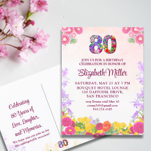 Floral 80th birthday invitation 80 years elegant postcard
