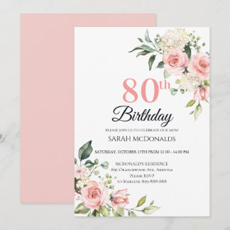Floral 80th Birthday Invitation for Woman