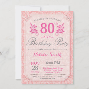 Floral 80th Birthday Invitation Pink for Women