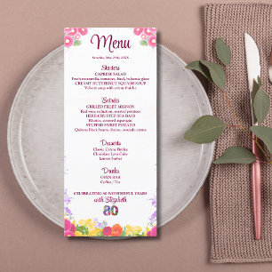 Floral 80th Birthday Menu Card elegant 80 years