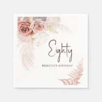 Floral 80th Birthday Pampas Grass Party Paper