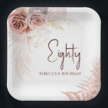 Floral 80th Birthday Pampas Grass Party Paper Plates<br><div class="desc">Celebrate the milestone of 80 with grace,  elegance,  and style with our custom floral 80th birthday party paper plates! Designed specifically for this monumental occasion,  our invitations blend the beauty of nature with the sleek charm of contemporary script typography. Customize by clicking the "Personalize" button.</div>