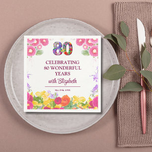 Floral 80th birthday party 80 years flower pattern napkins