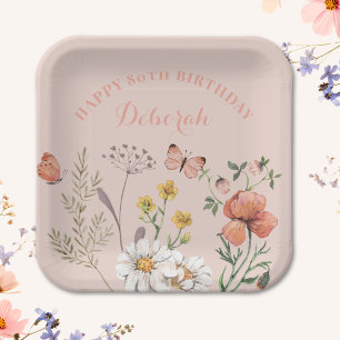 Floral 80th Birthday Party Paper Plates
