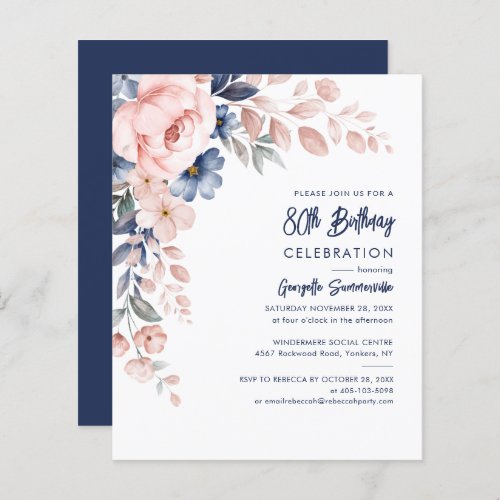 Floral 80th Birthday Party Pink Foliage Invitation