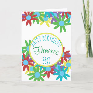 Floral 80th Birthday Personalized Card