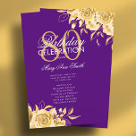 Floral 80th Birthday Program Gold & Purple w/ Menu<br><div class="desc">Elegant "Birthday Party Program" design with Floral Arrangement in Gold w/ custom text.</div>