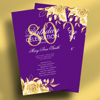 Floral 80th Birthday Program Gold & Purple W/ Menu Flyer by Rewards4life at Zazzle