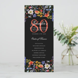 Floral 80th Birthday Program Menu Thank You Black