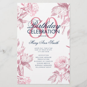 Floral 80th Birthday Program Rose Gold Menu Flyer