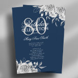 Floral 80th Birthday Program Silver Navy w/ Menu<br><div class="desc">Elegant "Birthday Party Program" design with Floral Arrangement in Silver w/ custom text.</div>
