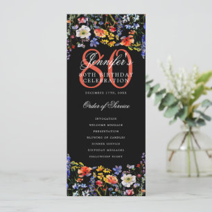 Floral 80th Birthday Program Thank You Black