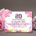 Floral 80th birthday save the date 80 elegant  Postcard<br><div class="desc">Floral 80th birthday save the date 80 elegant Postcard. Celebrate an incredible milestone with this beautiful, floral-themed Save the Date card for an 80th birthday party! Featuring vibrant flower designs, a bold "80, " and a customizable message, this card is perfect for gathering family and friends to honor a special...</div>